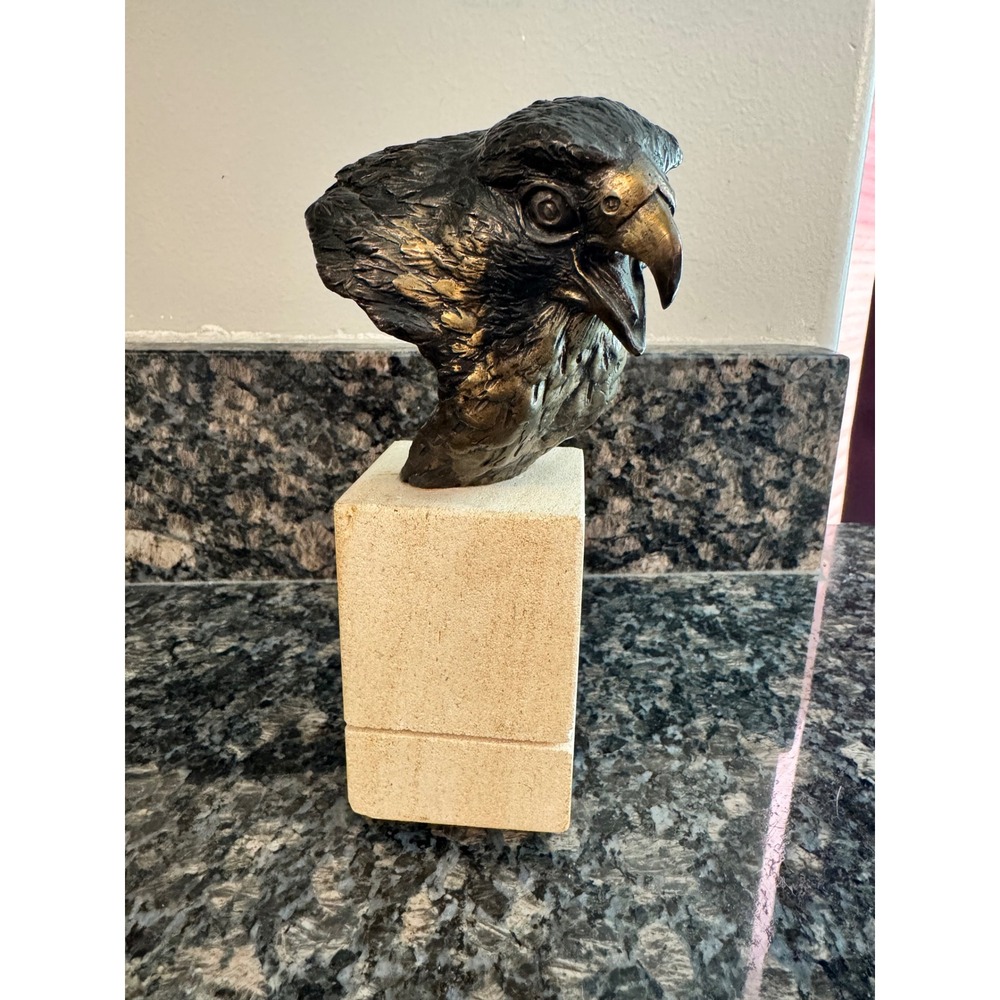 Collins‎ 1995 Artist Proof Bronze Eagle Head Sculpture on Stone Base Vintage Art